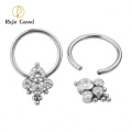 Body piercing bezel set cubic zirconia hinged surgical steel jewelry nose rings